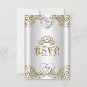 RSVP-antwoord reactie zilver wit goud Quinceanera Kaart