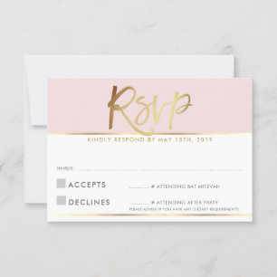 RSVP-ANTWOORDKAART bleke blozende roze gouden schr RSVP Kaartje