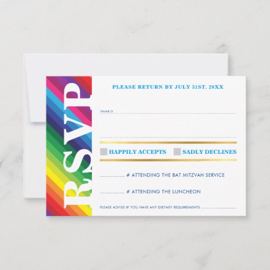 RSVP-ANTWOORDKAART cool bold kleurrijke regenboog RSVP Kaartje (Voorkant)