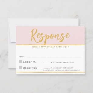 RSVP-ANTWOORDKAART lichtroze goud schrift polka st RSVP Kaartje