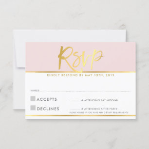 RSVP-ANTWOORDKAART lichtroze goud schrift RSVP Kaartje