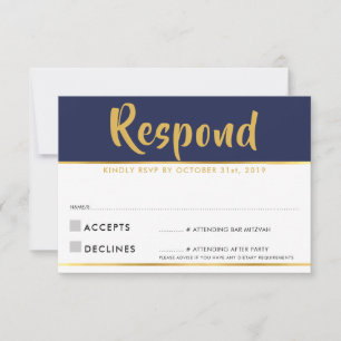 RSVP-antwoordkaart modern marineblauw goud RSVP Kaartje