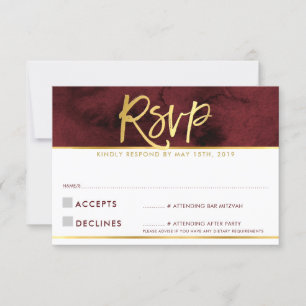 RSVP-ANTWOORDKAART modern rood bordeauxrood goud s RSVP Kaartje