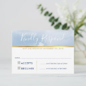 RSVP-ANTWOORDKAART smart waterverf blauw RSVP Kaartje (Staand voorkant)