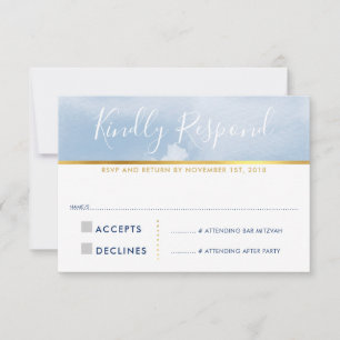 RSVP-ANTWOORDKAART smart waterverf blauw RSVP Kaartje