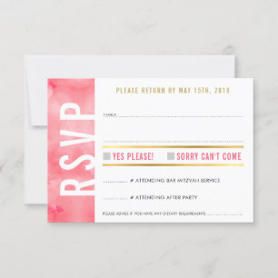RSVP-ANTWOORDKAART vet modern blok koraal roze gou RSVP Kaartje