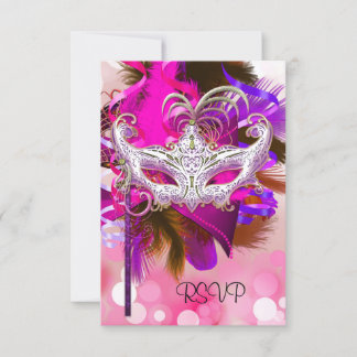 RSVP-antwoordmasker Zwart Paars Roze Mardi Gras RSVP Kaartje