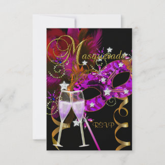 RSVP-antwoordreactie maskers zwart Goud Roze 2 RSVP Kaartje