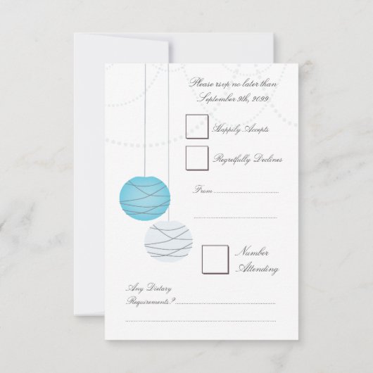 RSVP Aqua Blue Paper Lanterns Cartes de Mariage (Dos)
