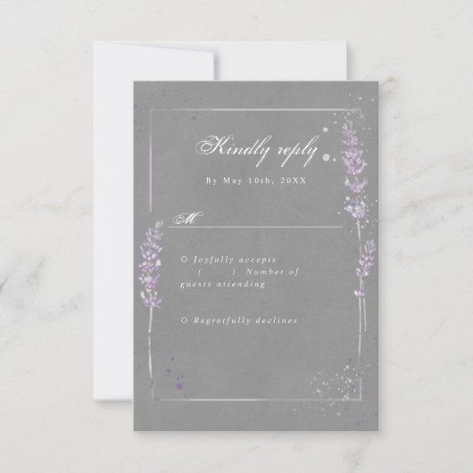 RSVP aquarelle lavande gris mariage rsvp (Devant)