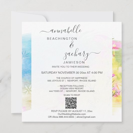 *~* RSVP AR15 QR Waterverf Vogel BLOEMEN Huwelijk Kaart (Achterkant)