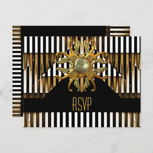 RSVP Art Déco Jaune Noir Joyau en or Jaune (Devant / Derrière)