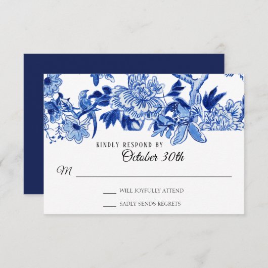 RSVP Asian Influence Navy Blue Floral Chinoiserie Kaart (Voorkant / Achterkant)
