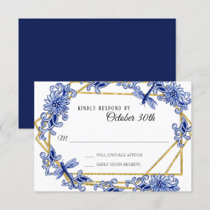 RSVP Asian Influence Navy Blue Floral Chinoiserie Kaart