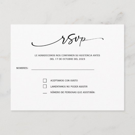 RSVP au mariage espagnol carte postale (Devant)