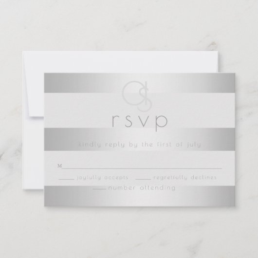RSVP au mariage | Monogramme aux rayures argentées (Devant)