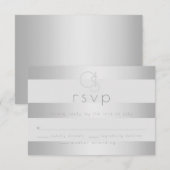 RSVP au mariage | Monogramme aux rayures argentées (Devant / Derrière)