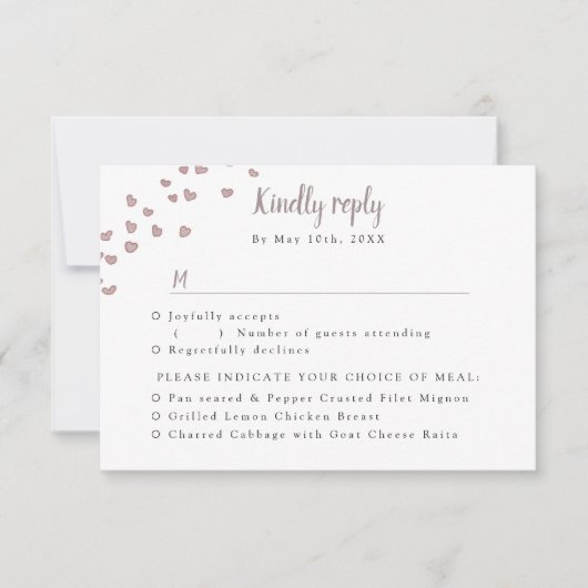 RSVP avec choix de repas aquarelle coeurs (Devant)