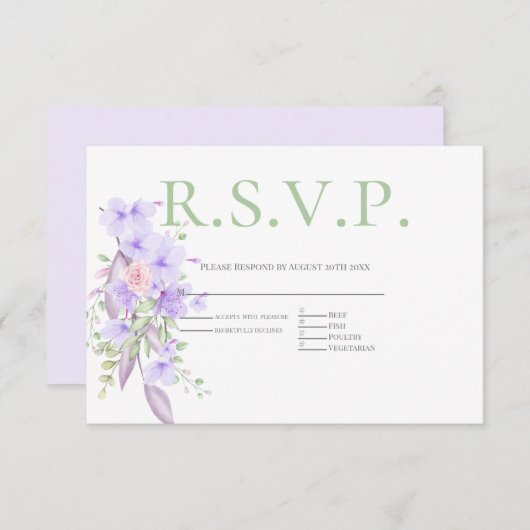RSVP avec menu Choix Violet Rose Floral (Devant / Derrière)