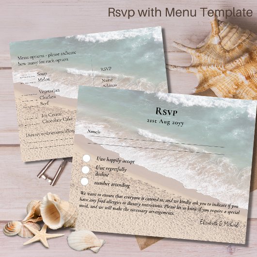 RSVP avec Menu Modèle Beach Destination Côté