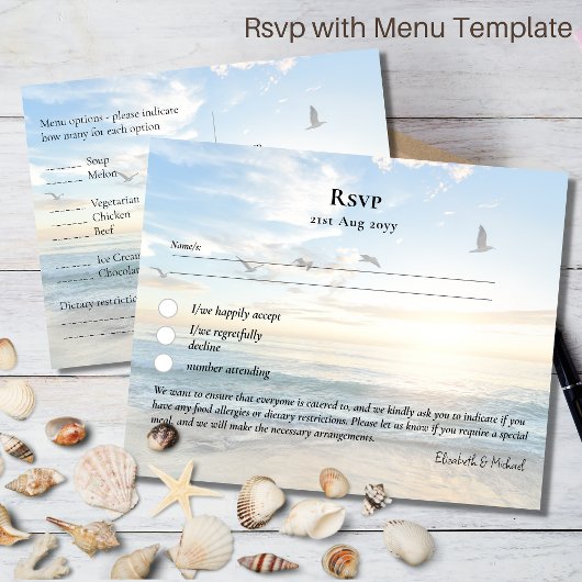RSVP avec Menu Modèle Beach Destination Côté