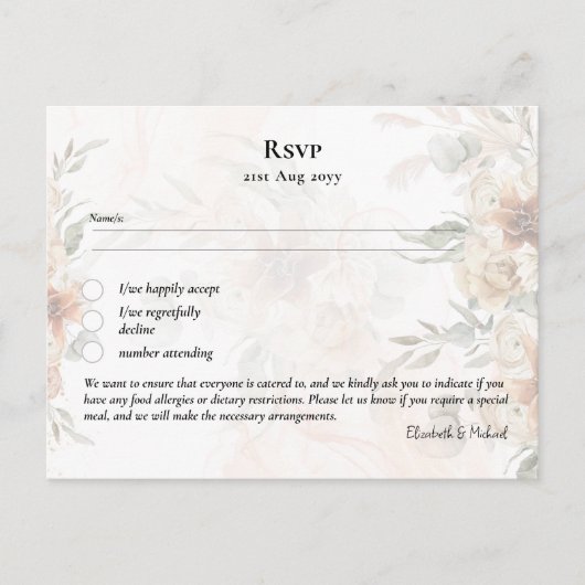 RSVP avec menu Modèle Boho Pampas Grass (Devant)