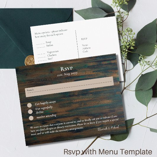RSVP avec Modèle de menu Bois rustique