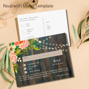RSVP avec modèle de menu Pots Mason en bois rustiq