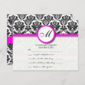 RSVP avec Monogramme noir et rose chaud Damas (Devant / Derrière)