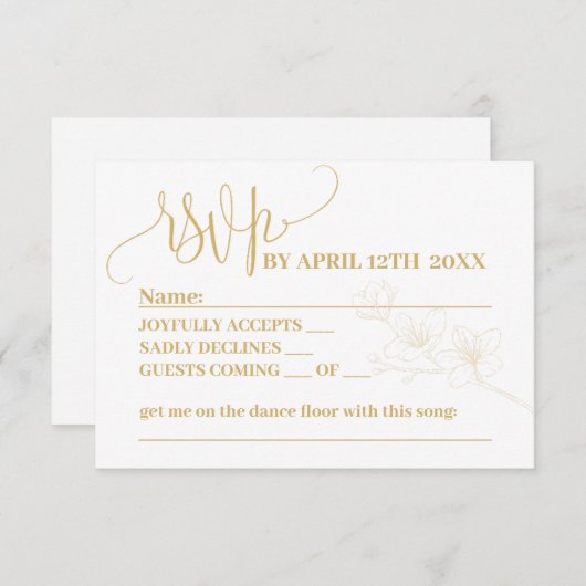 RSVP avec Whimsy : Gold Flower & Script Reply Card (Devant / Derrière)