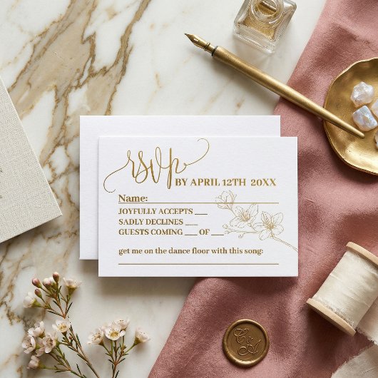 RSVP avec Whimsy : Gold Flower & Script Reply Card