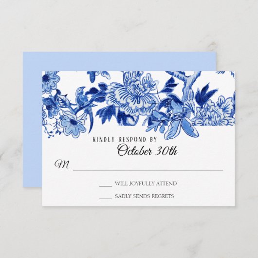 RSVP Aziatische invloed Lichtblauwe bloemeno chino Kaart (Voorkant / Achterkant)