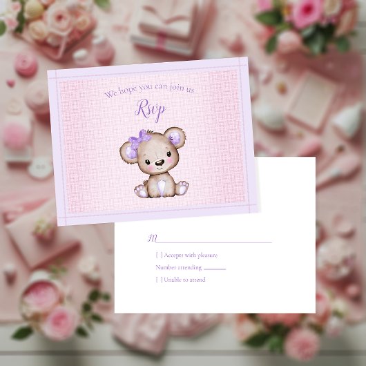 RSVP Baby shower mignonne fille ours pourpre