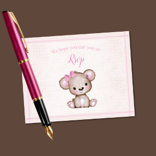 RSVP Baby shower Schattige Meisje Beer Kaartje