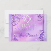 RSVP Bat Mitzvah Meisje  Paarse Roze Bloemen (Achterkant)