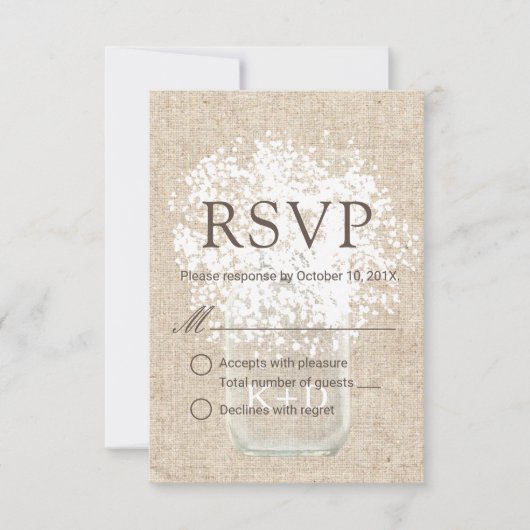 RSVP | Bébé's Breath Mason Jar Rustic Mariage (Devant)
