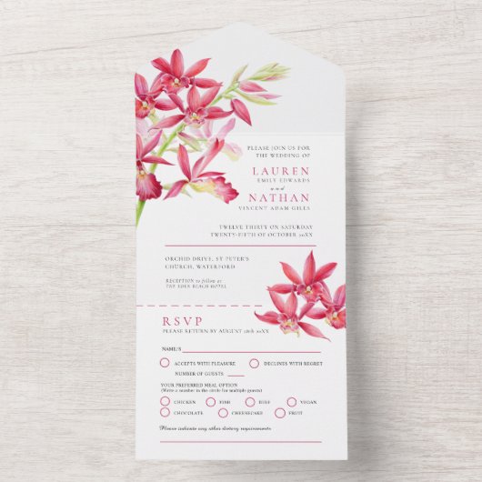 RSVP Berichten van orchidee waterverf All In One Uitnodiging (Binnen)