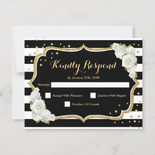 RSVP Birthday Party - Gold Black White Card Kaart