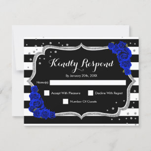 RSVP Birthday Party - Silver Black Royal Blue Card Kaart
