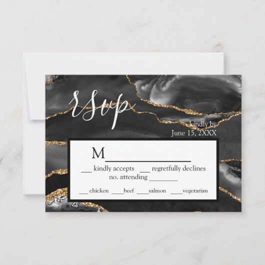 RSVP Black Agaat Formal Gold Glitter Response Kaar (Voorkant)