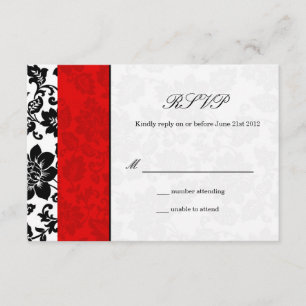 RSVP Black and Red Damask Wedding RSVP