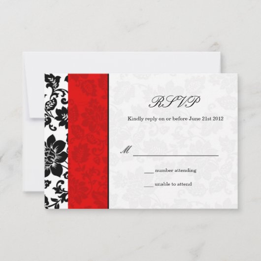 RSVP Black and Red Damask Wedding RSVP (Voorkant)