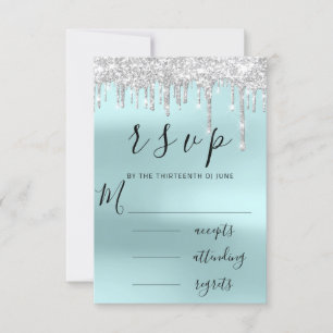 RSVP Black Grey Silver Aqua Drips Weddenschap