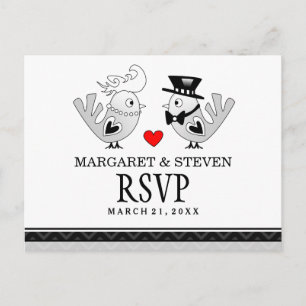 RSVP Black Love Wedding Birds Reply Briefkaart