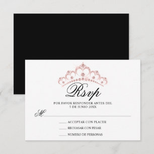 RSVP Black White Pink Spain Quinceañera Quince Kaartje