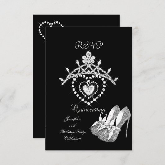 RSVP Black White Quinceanera Party Chaussures Tiar (Devant / Derrière)