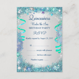 RSVP blauw onder het Zee Quinceanera 15e verjaarda Kaartje