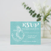 RSVP blauw turquoise schip anker nautische bruilof Uitnodiging Briefkaart (Staand voorkant)