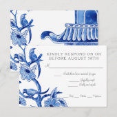 RSVP Bleu Chinoiserie Floral Asiatique Aquarelle (Devant / Derrière)