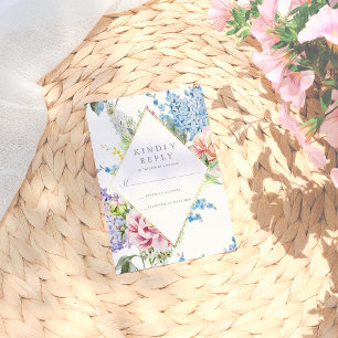 RSVP   Bleu et pourpre Fleur d'aquarelle avec or